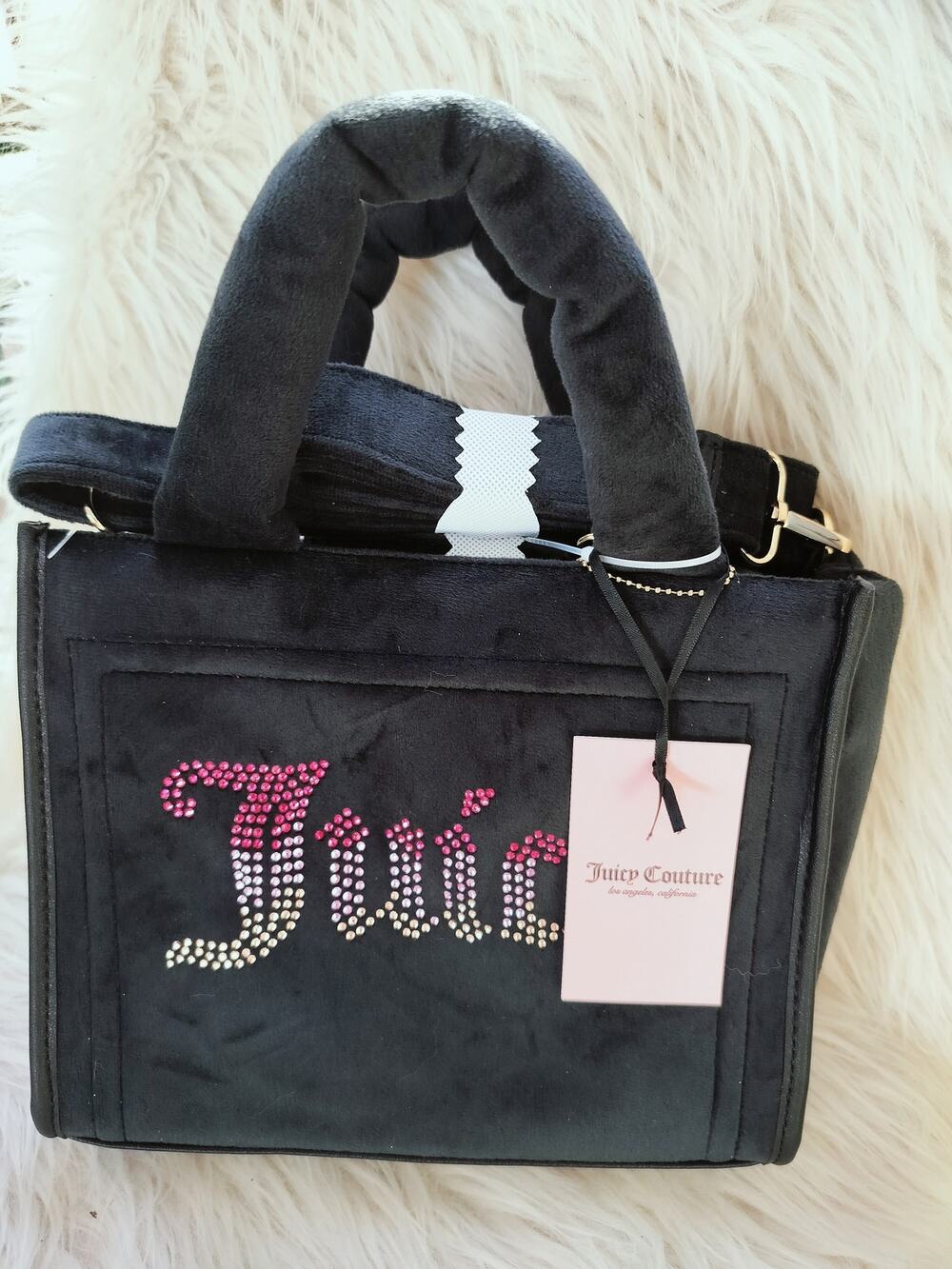5887) Juicy Couture Liquorice Velour Pink Silver Ombre Big Spender Mini Tote